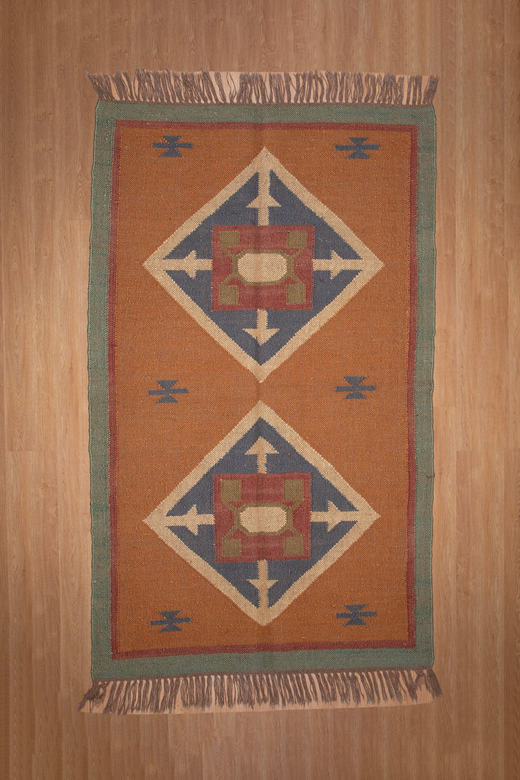 Terracotta Tribal Diamond Jute Dhurrie