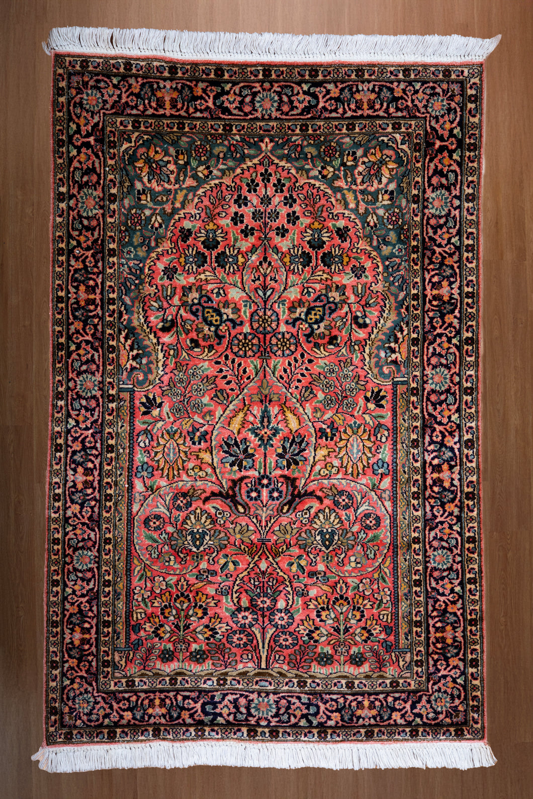 Kashmir Silk Rug – Coral Blossom Garden