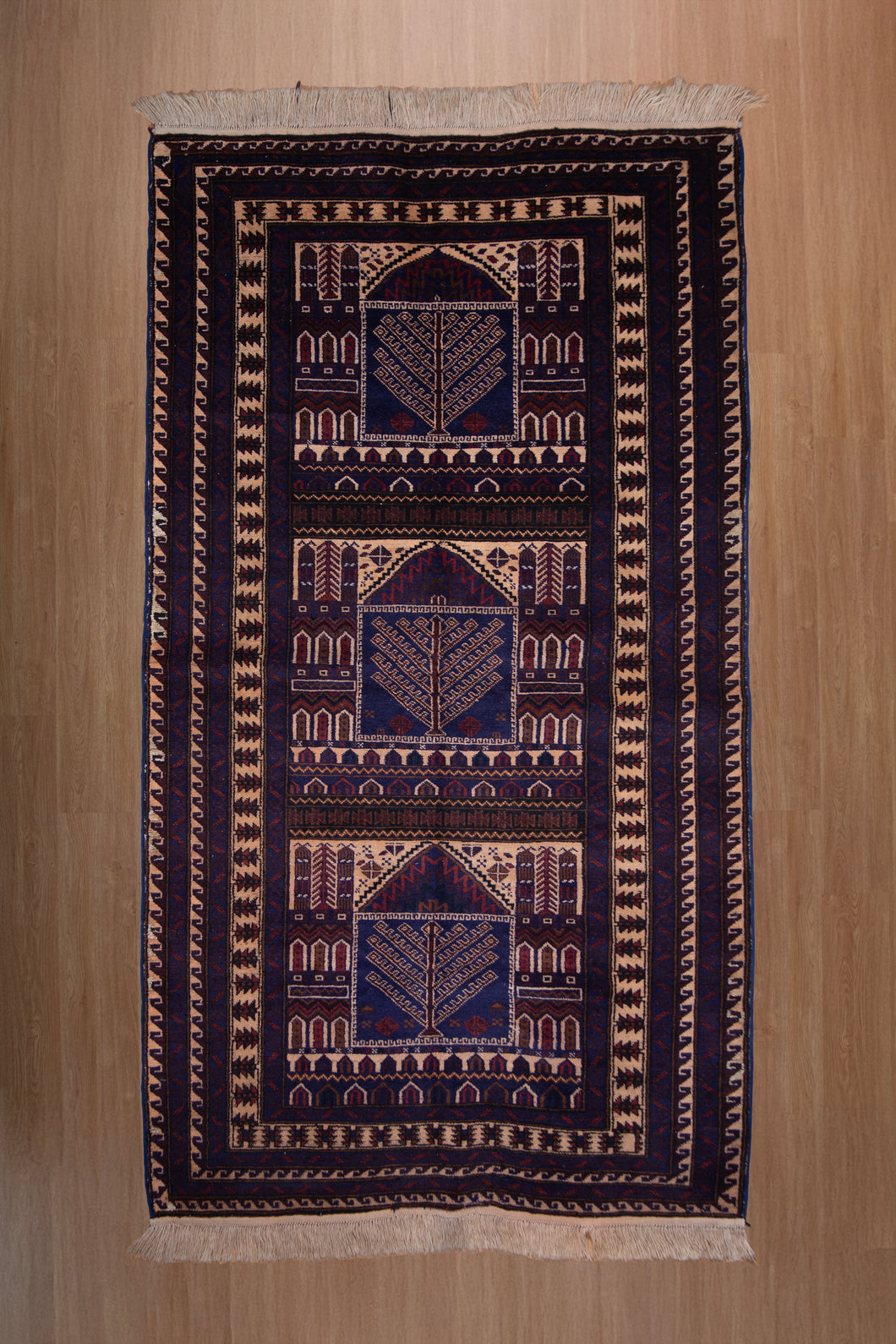 Baluchi Wool Rug with Tree Panels