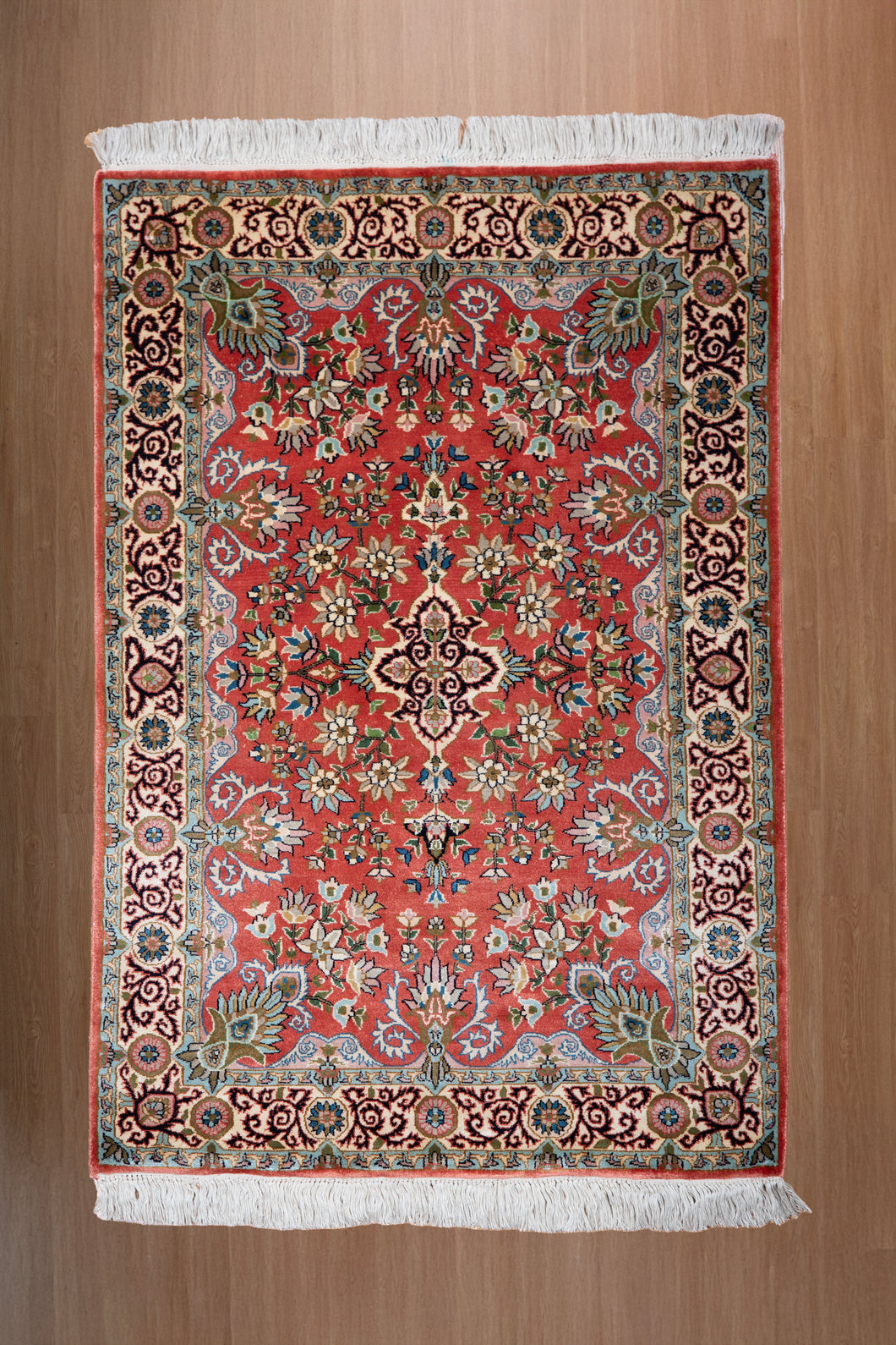 Persimmon Bloom Kashan Silk Carpet