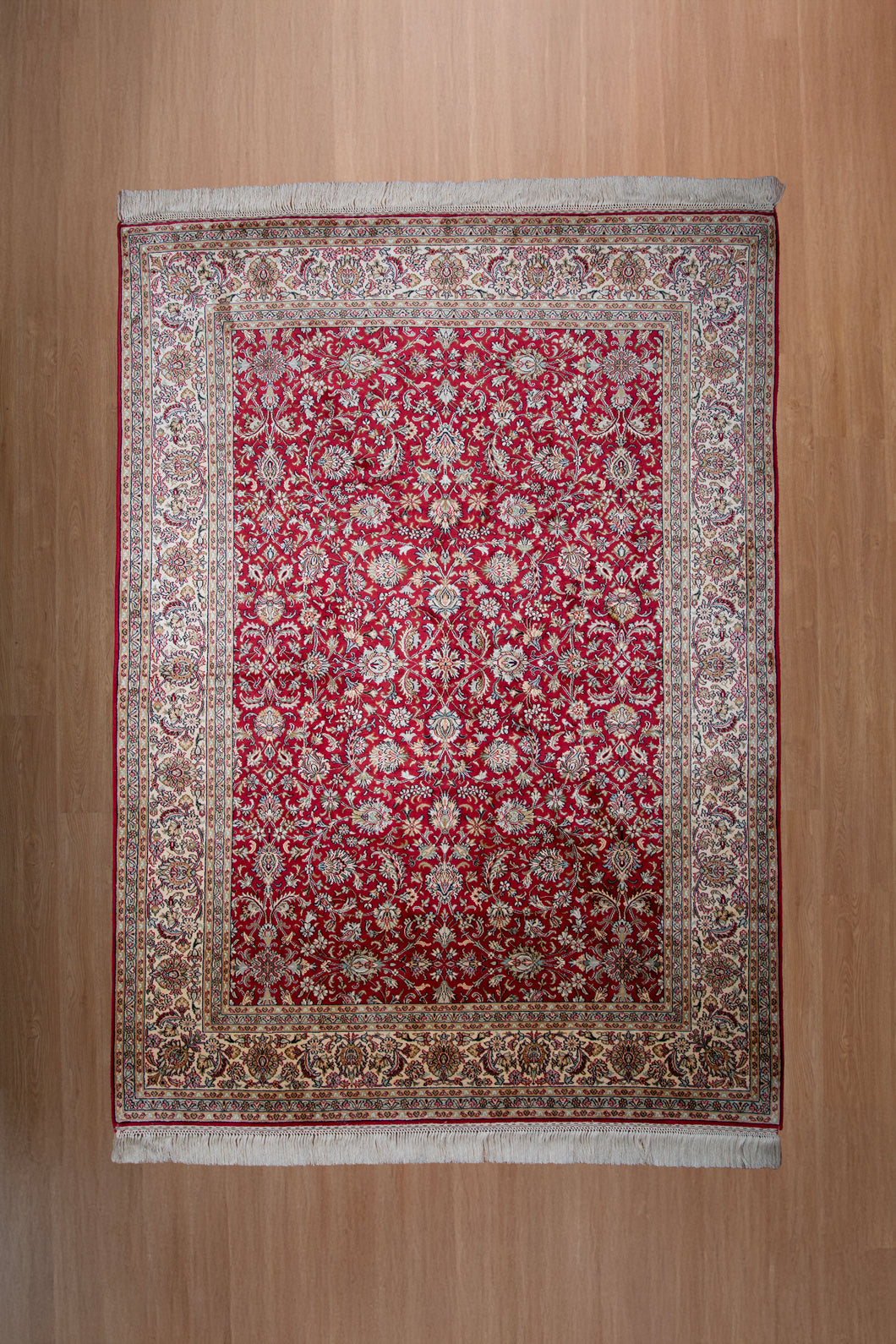 Crimson Floral Kashmiri Silk Carpet
