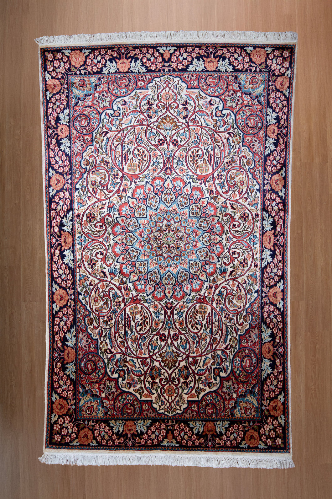 Regal Medallion Pure Silk Kashmiri Rug