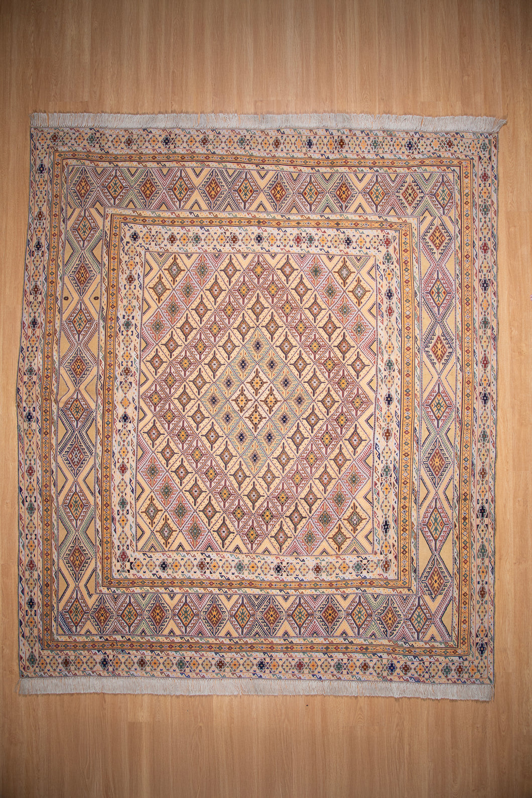 Pastel Medallion Afghan Nakhunak Kilim