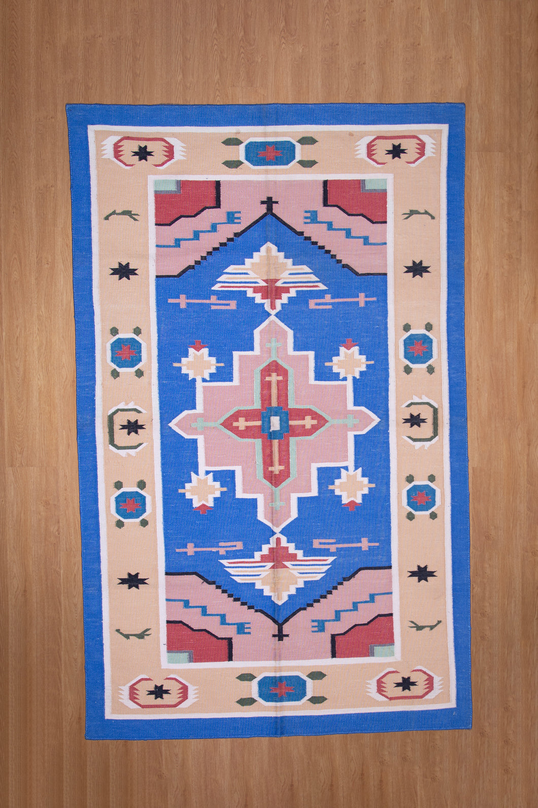 Vibrant Tribal Motif Silk Dhurrie