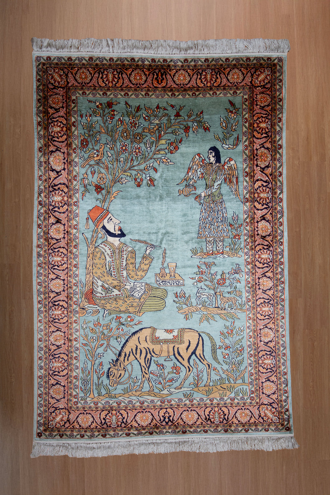 Persian Court Scene Silk Rug
