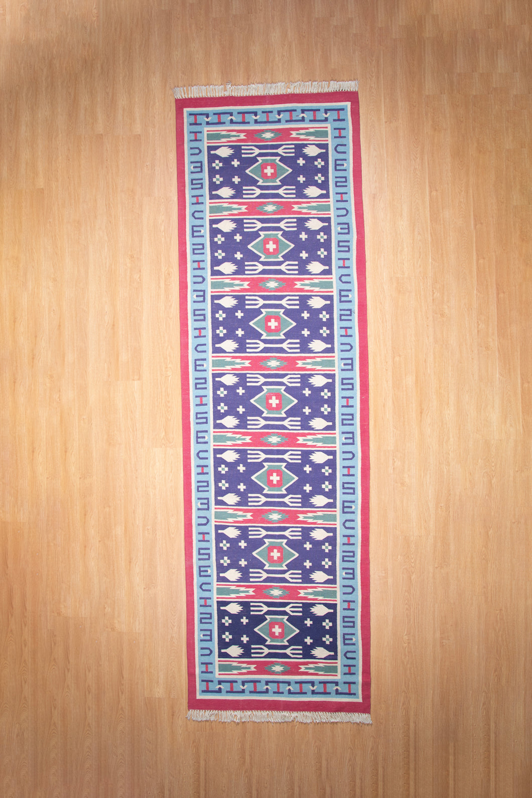 Tribal Motif Indigo Cotton Dhurrie