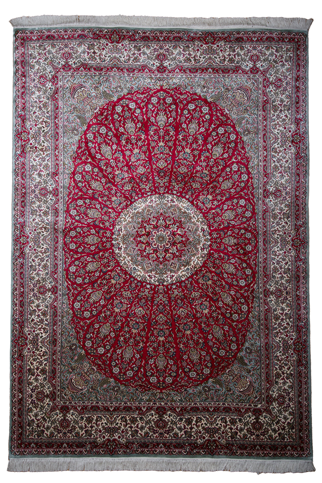 Radiant Medallion Kirman Silk Carpet