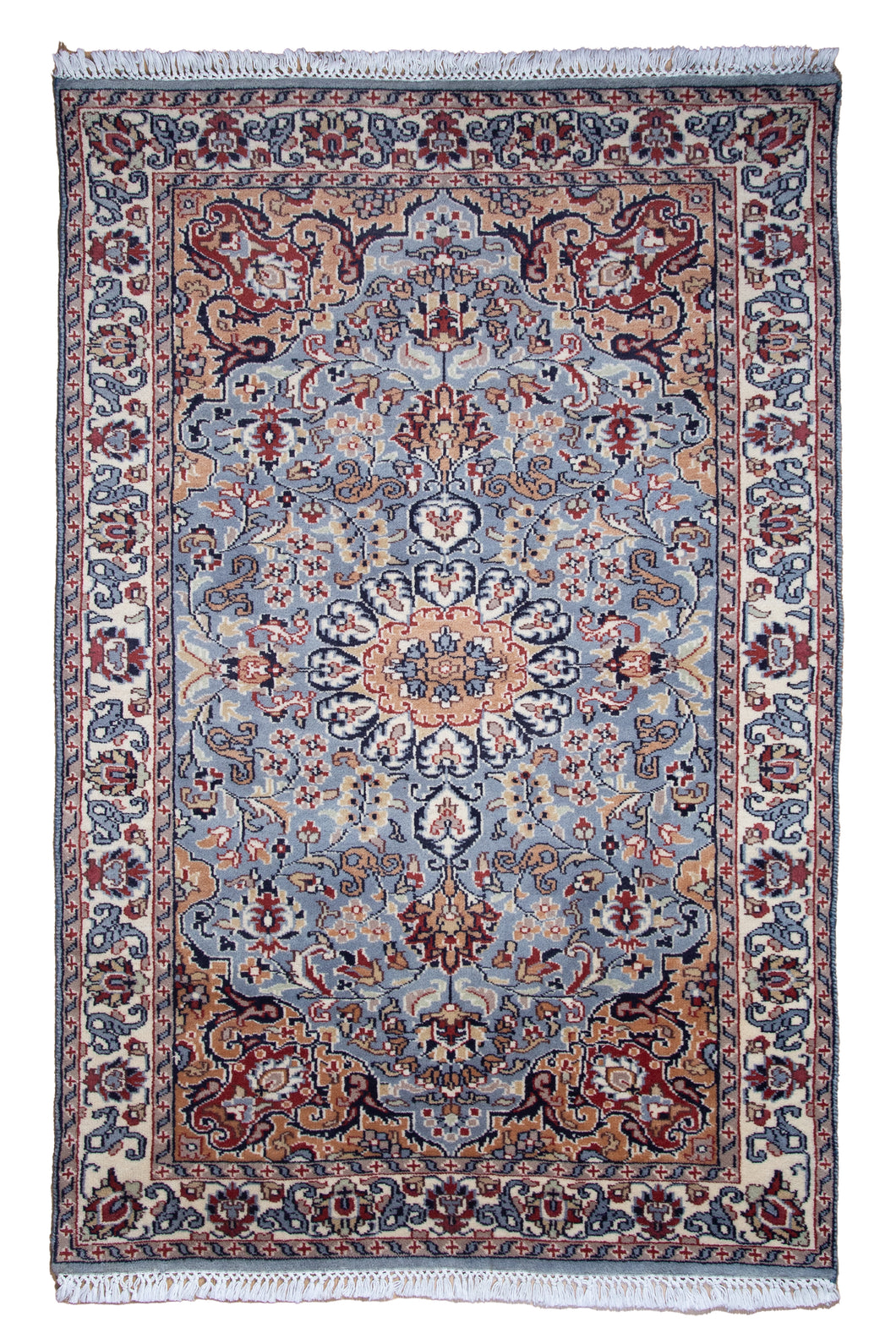 Sky Blue Floral Indian Wool Rug