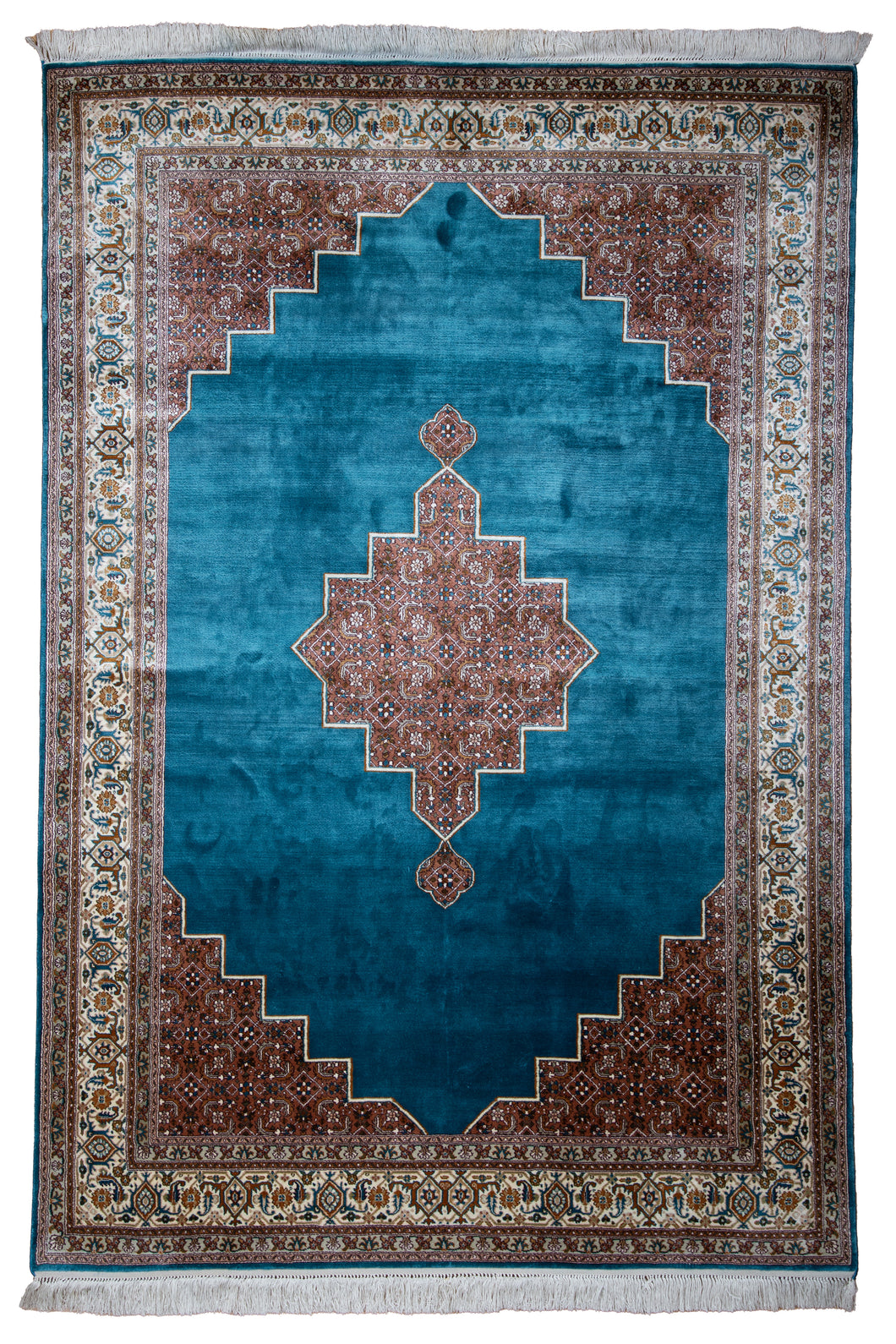 Geometric Medallion Blue Kashmiri Silk