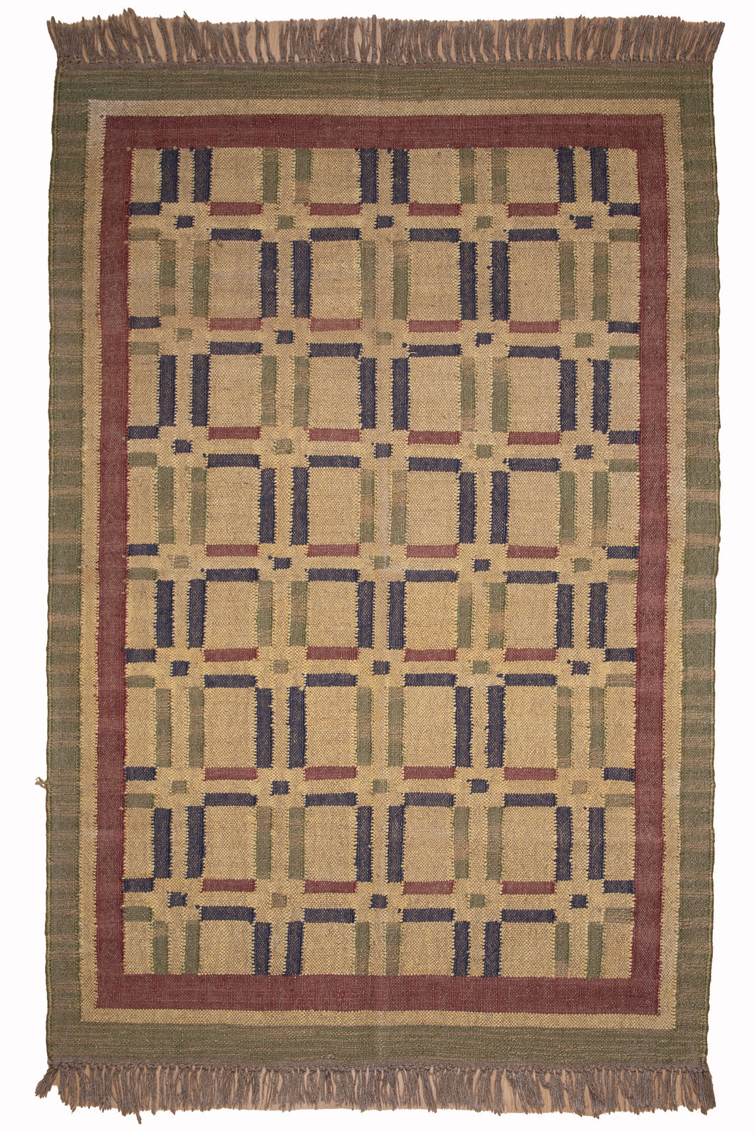 Handwoven Jute Dhurrie with Checkered Motif