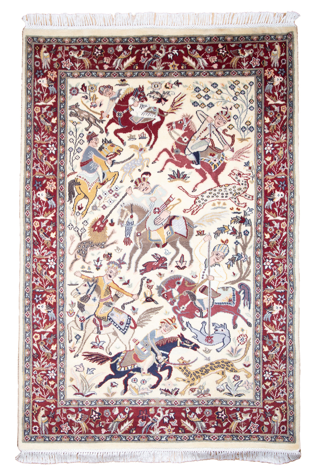 Persian Hunt Scene Kashan Rug