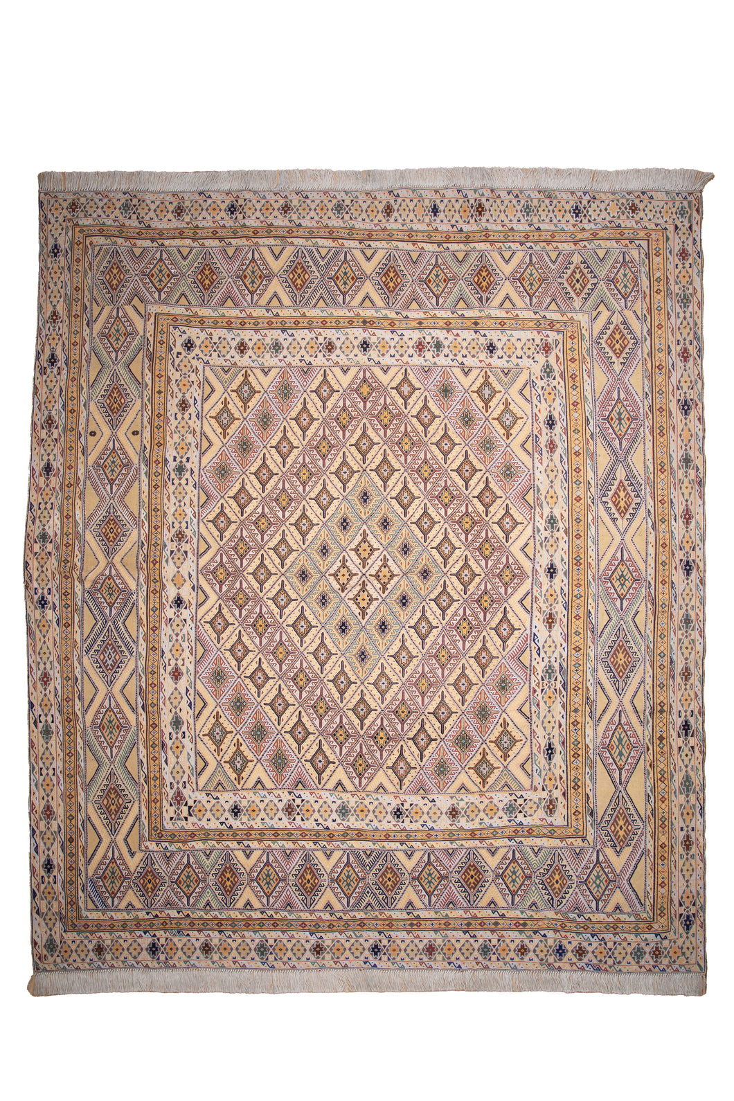 Pastel Medallion Afghan Nakhunak Kilim