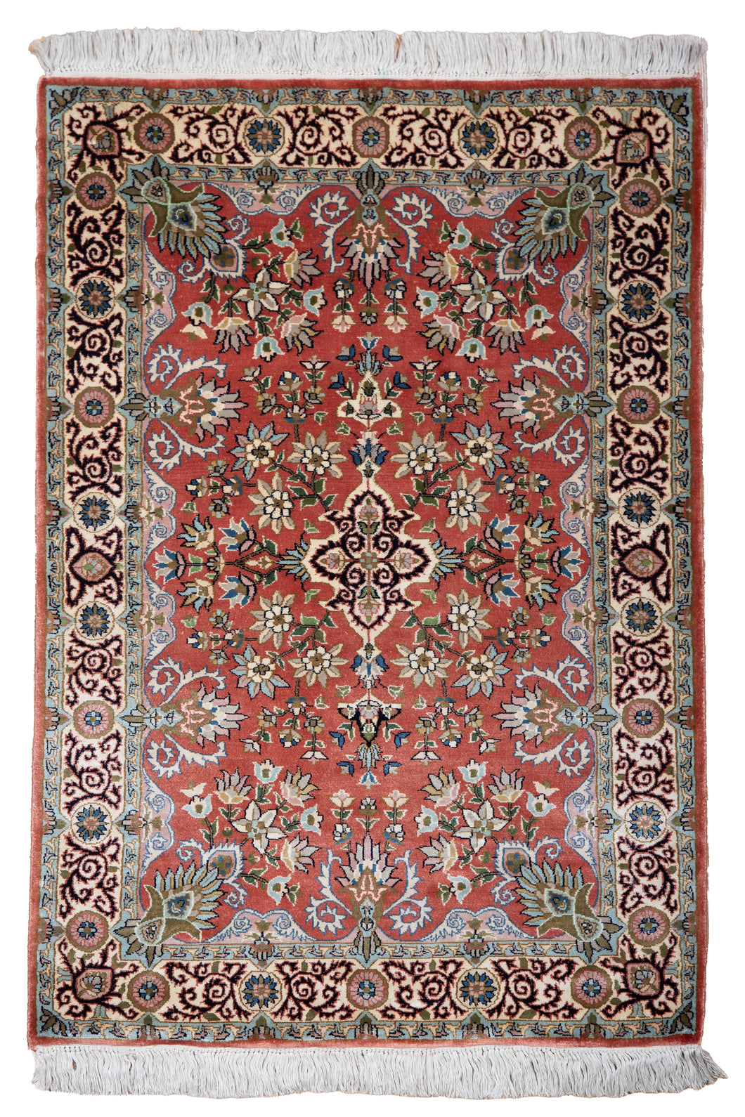 Persimmon Bloom Kashan Silk Carpet