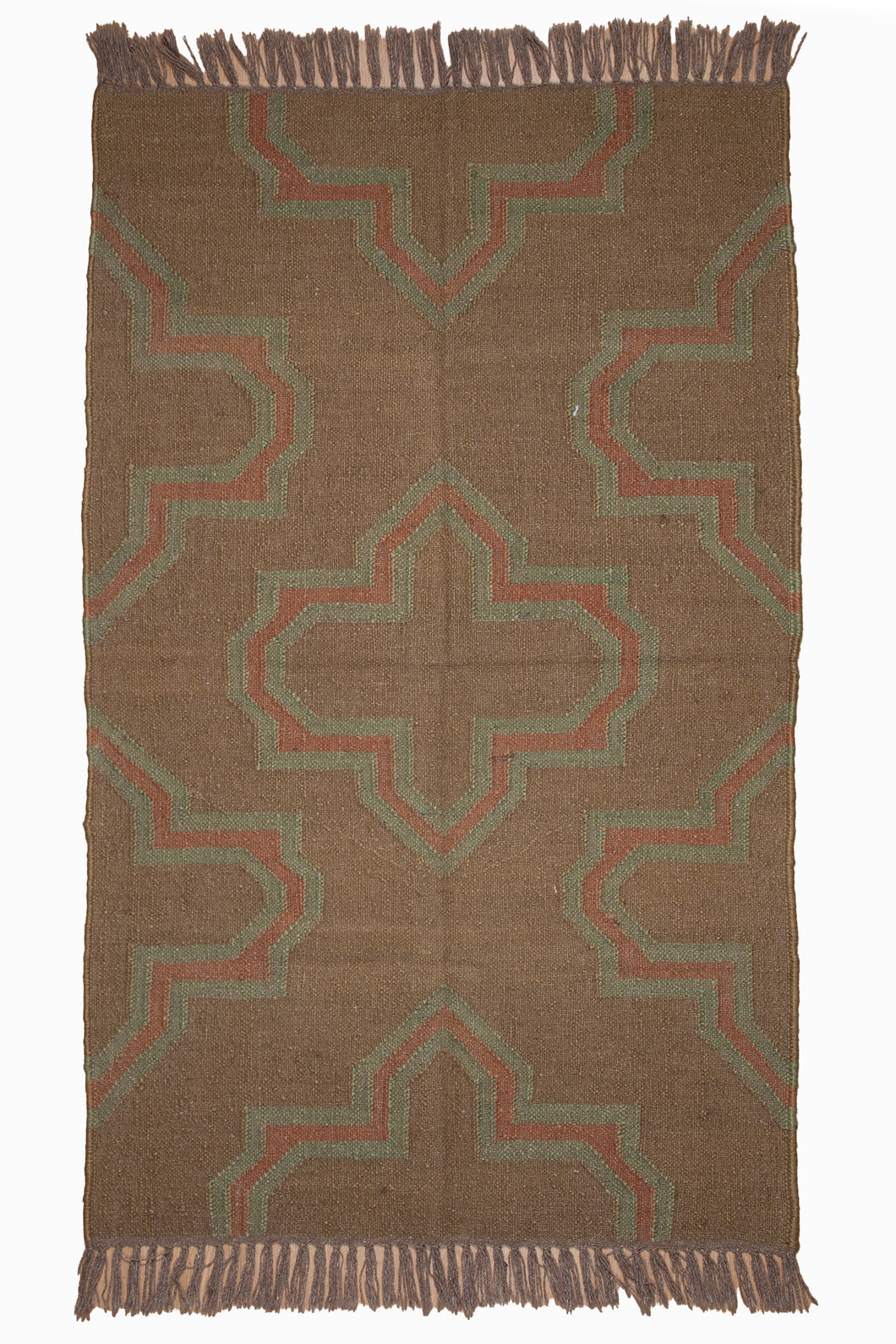 Handwoven Brown Geometric Jute Dhurrie