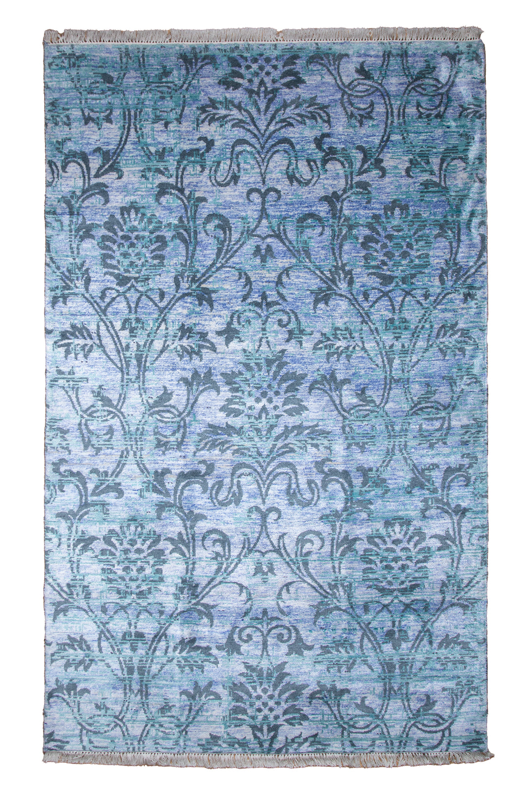 Aqua Damask Bamboo Silk Rug