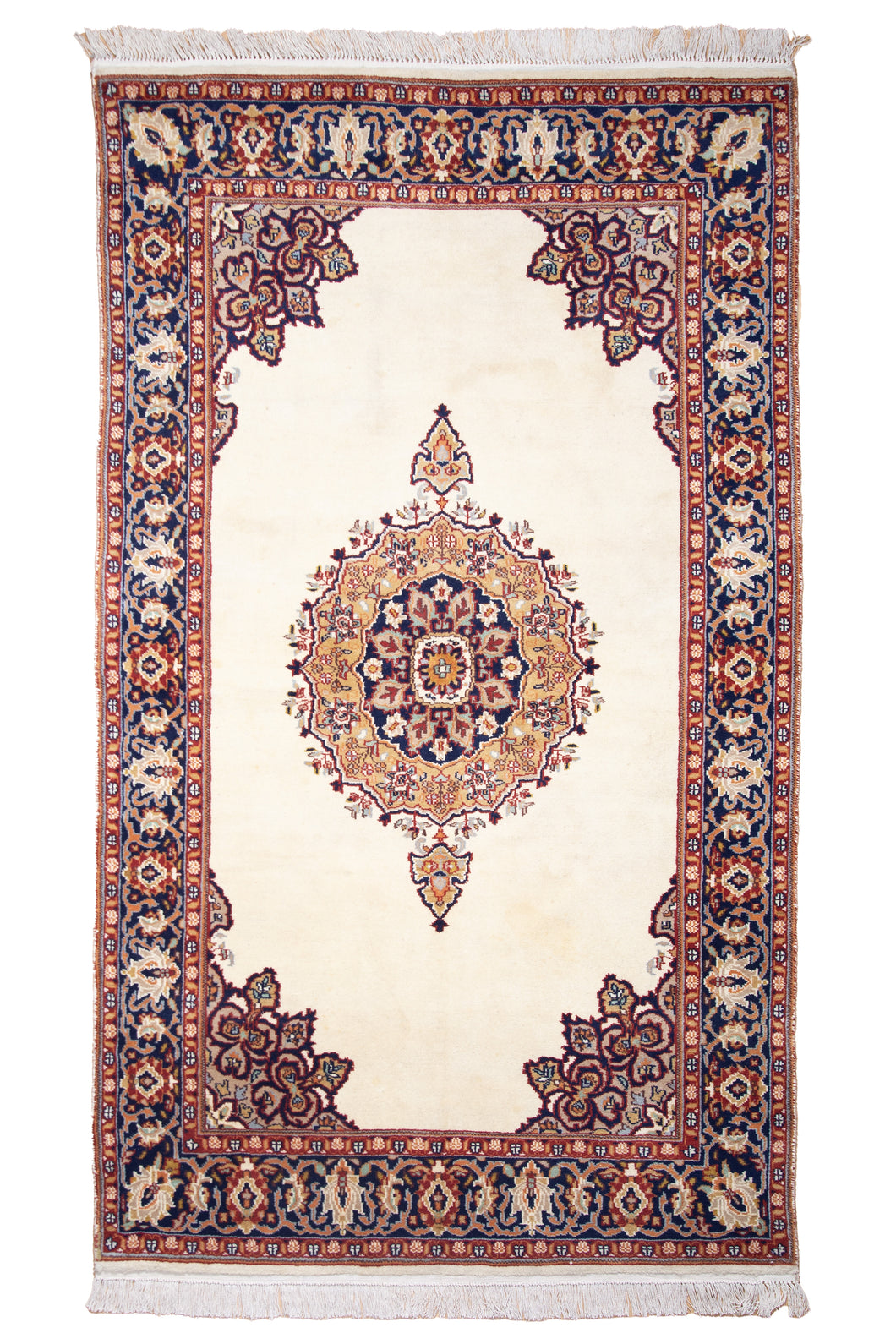 Ivory Medallion Indian Wool Rug