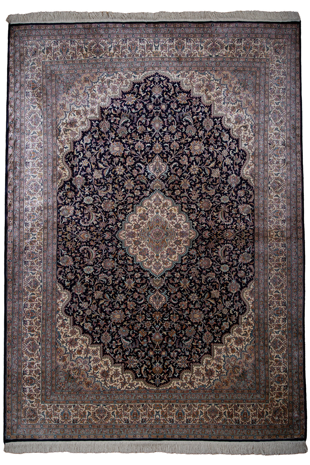 Midnight Bloom Kashan Silk Carpet
