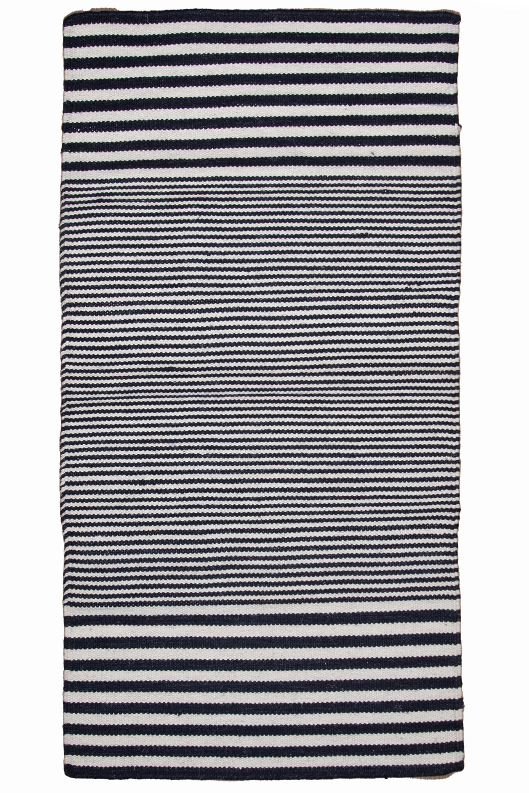 Navy and Ivory Striped Wool Dhurrie