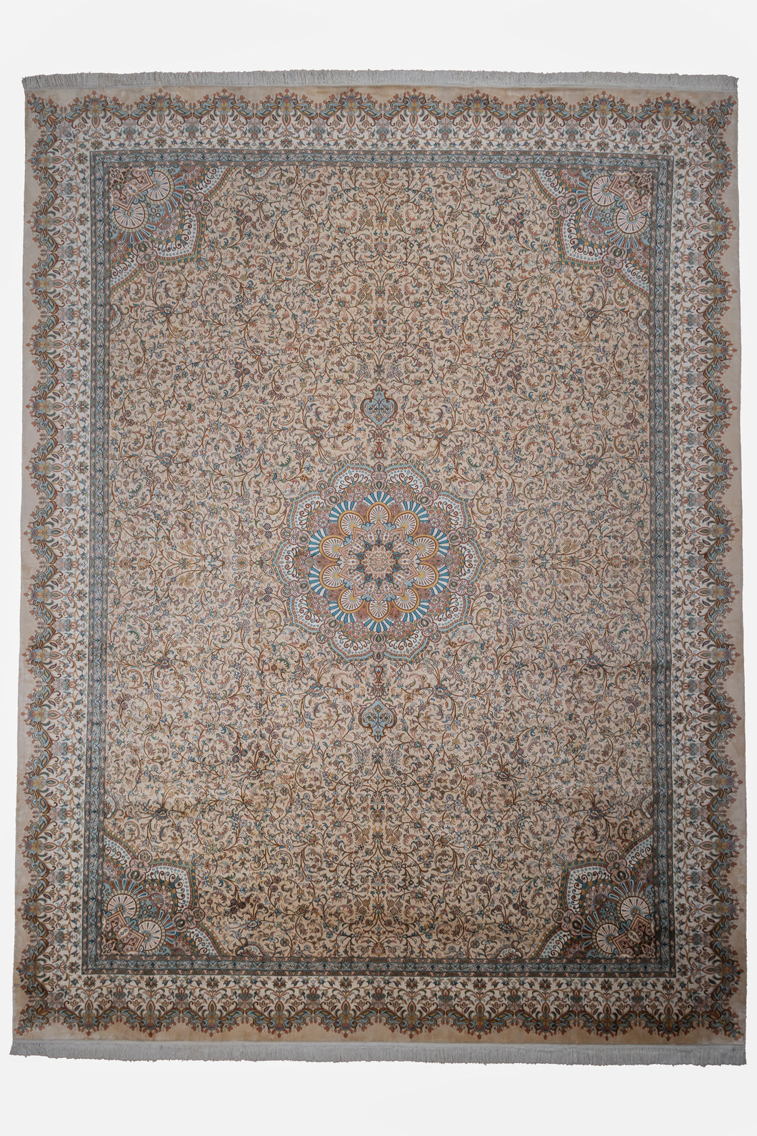 Large Floral Medallion Kashmiri Silk Rug