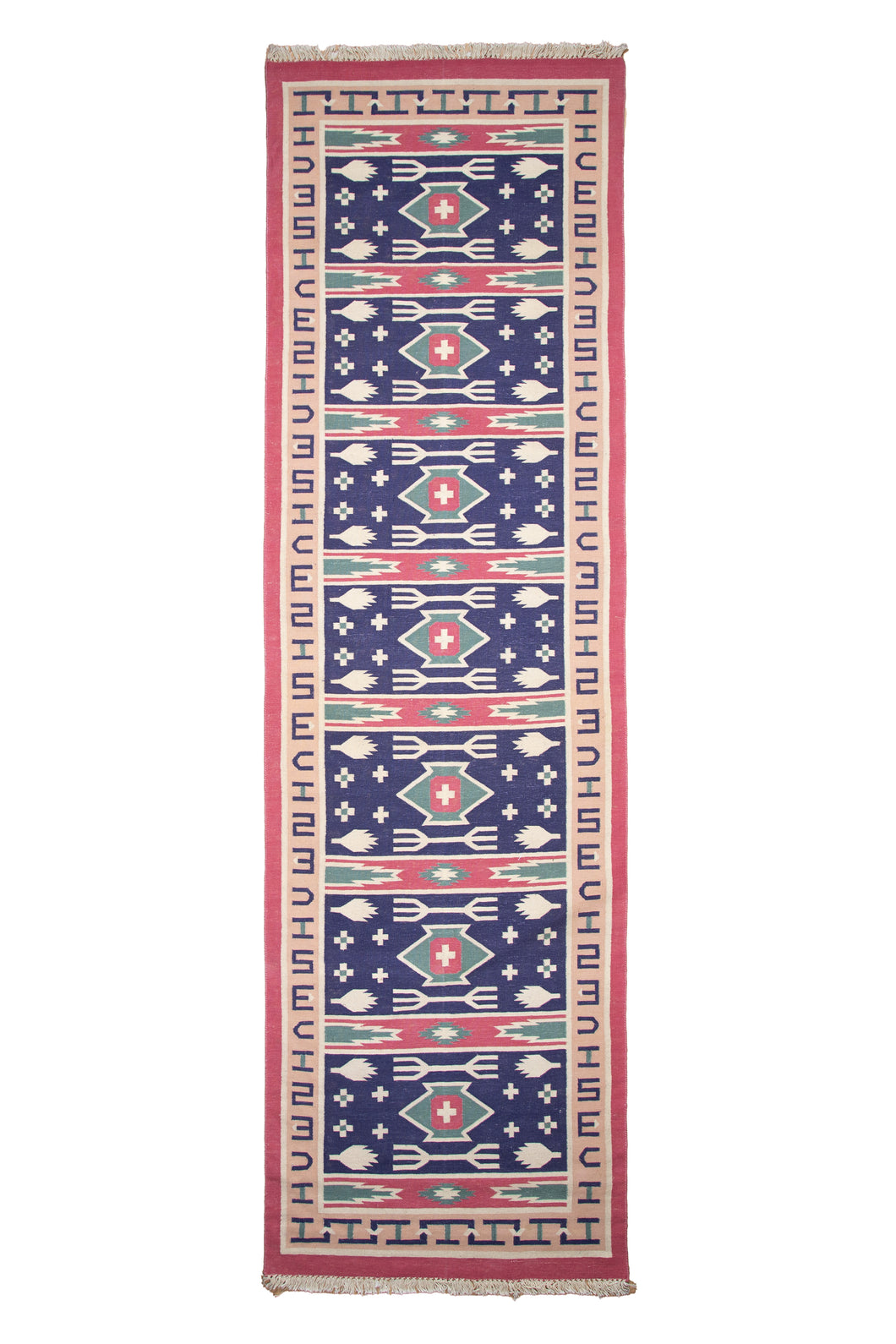 Tribal Motif Indigo Cotton Dhurrie