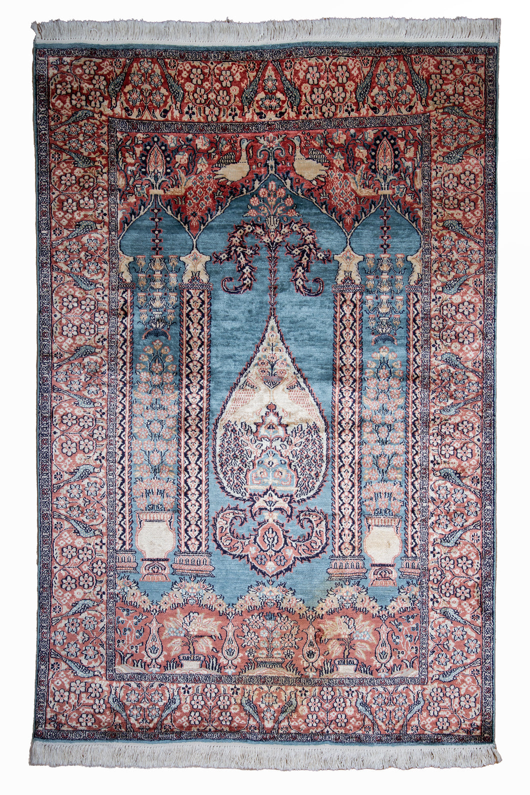 Celestial Blue Silk Kashmiri Rug
