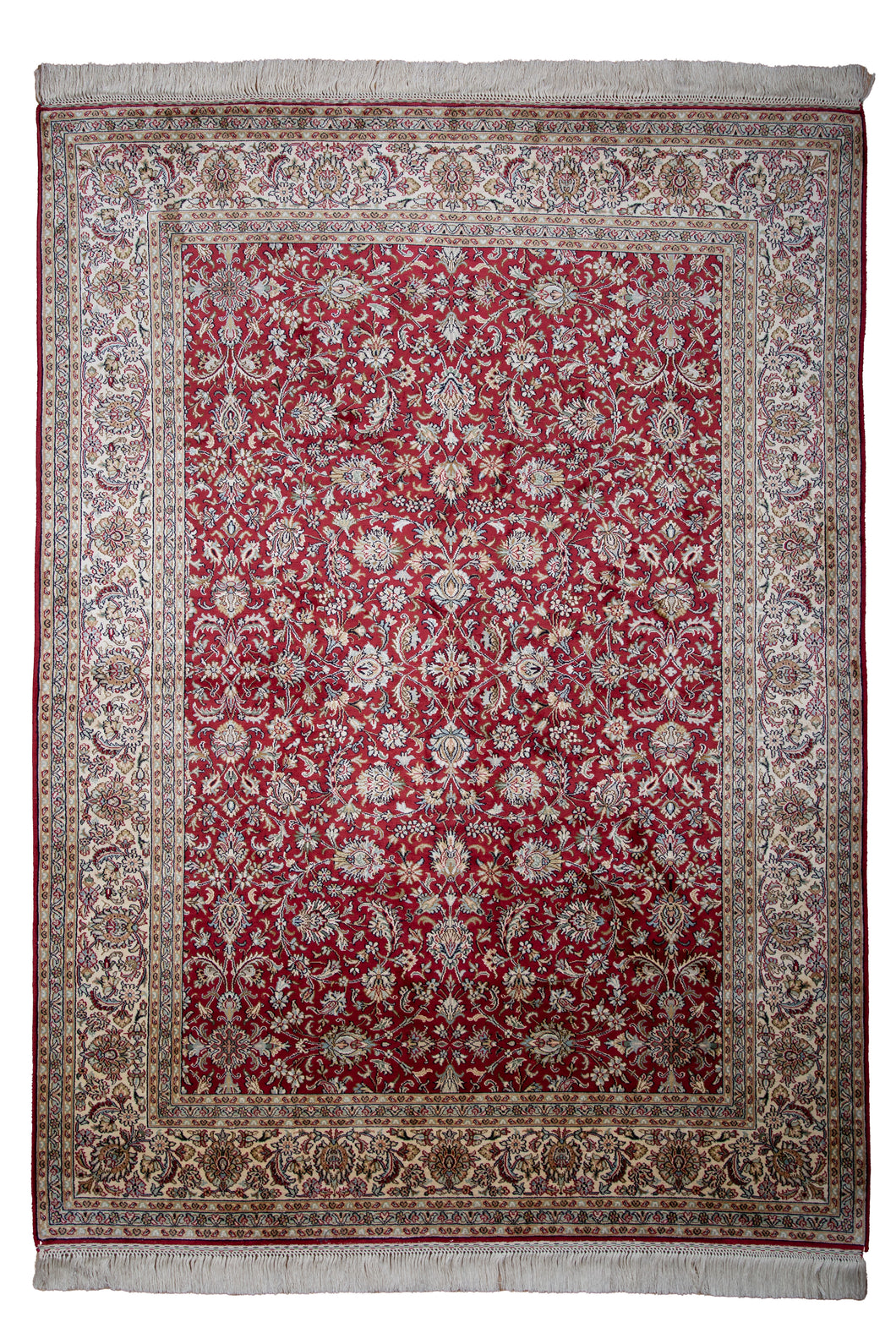 Crimson Floral Kashmiri Silk Carpet
