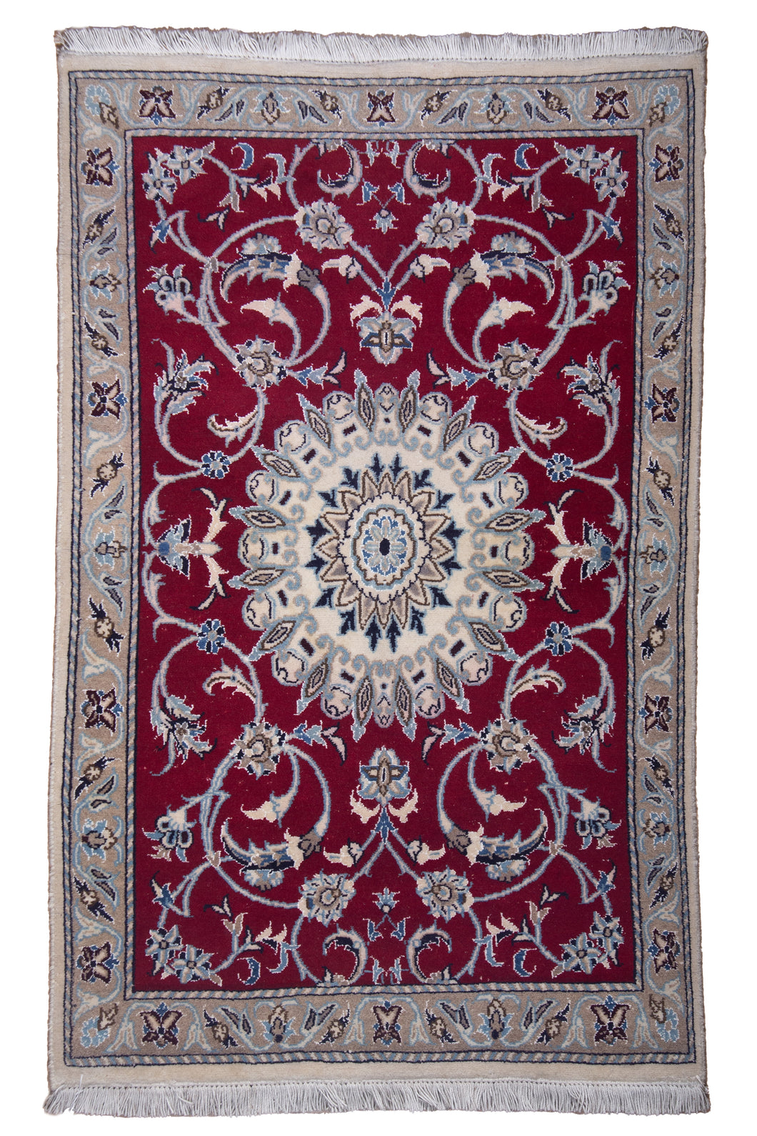 Persian Nain Crimson Medallion Rug