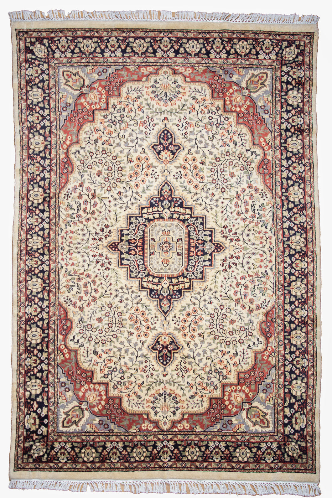 Ivory Medallion Indian Wool Rug