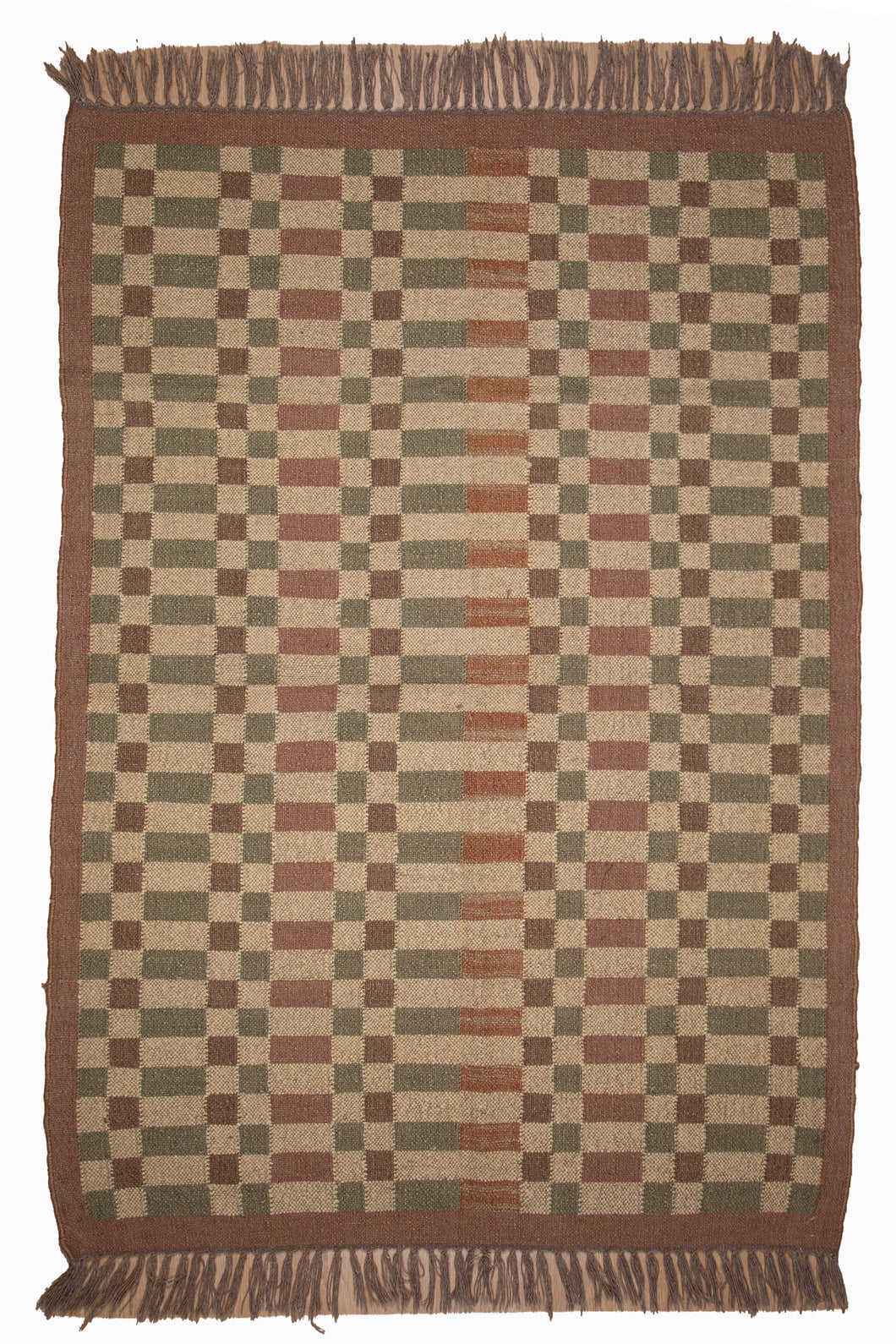 Handwoven Wool-Jute Checkered Dhurrie