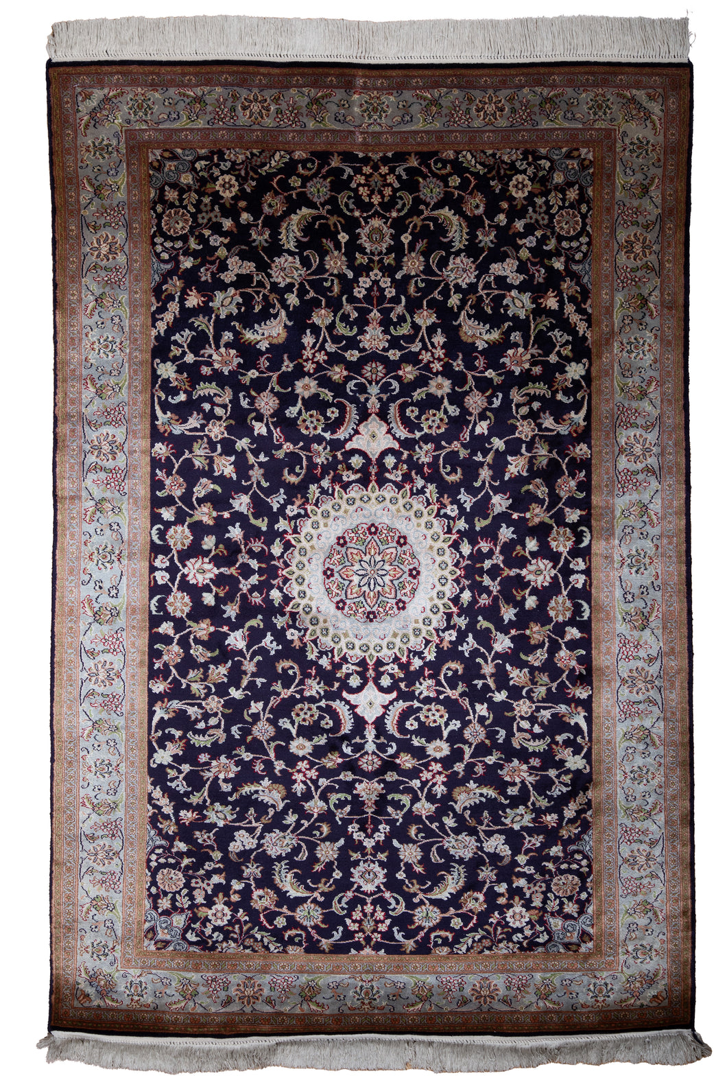 Kashmir Silk Rug – Midnight Medallion Bloom