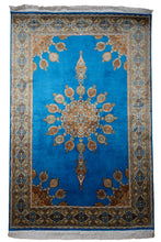 Load image into Gallery viewer, Kashmir Ardebil Blue Silk Rug
