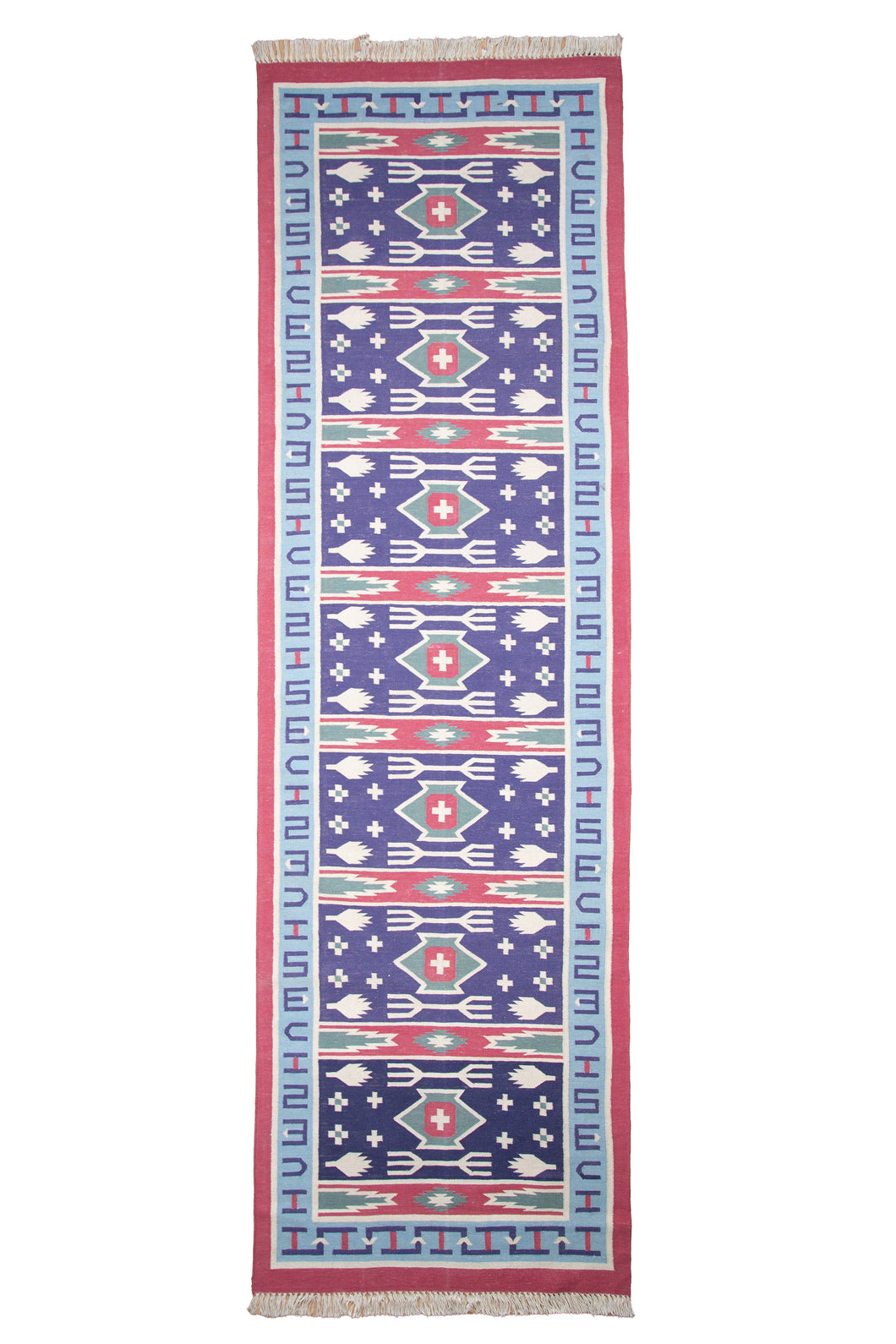 Tribal Motif Indigo Cotton Dhurrie