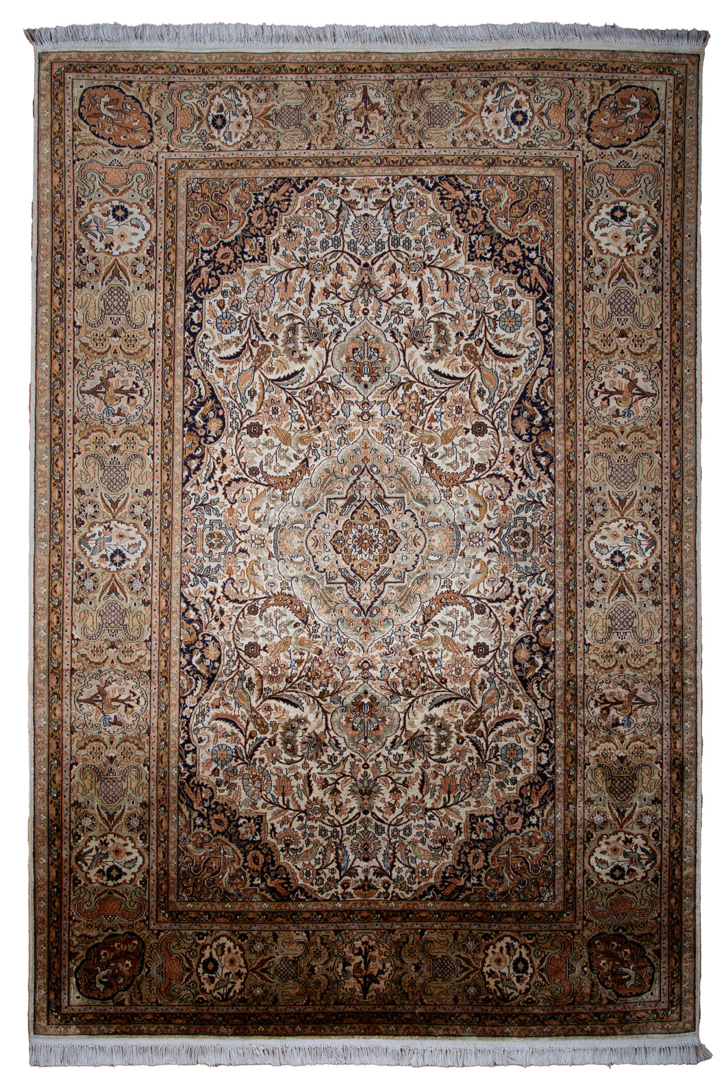 Antique Beige Kashmiri Silk Carpet