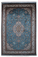 Load image into Gallery viewer, Azure Blossom Kashmiri Silk Carpet
