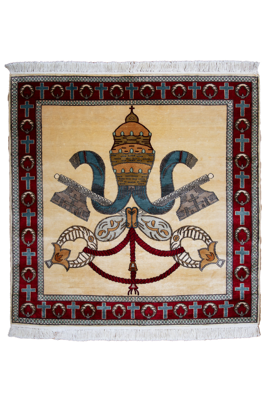 Pure Silk Kashmiri Vatican Emblem Rug