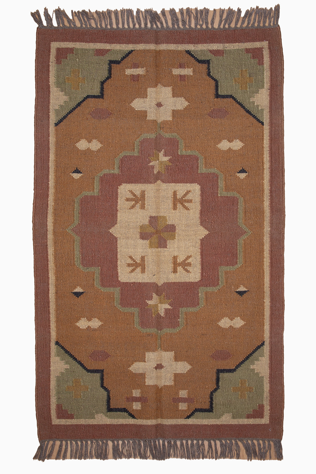 Terracotta Tribal Motif Jute Dhurrie