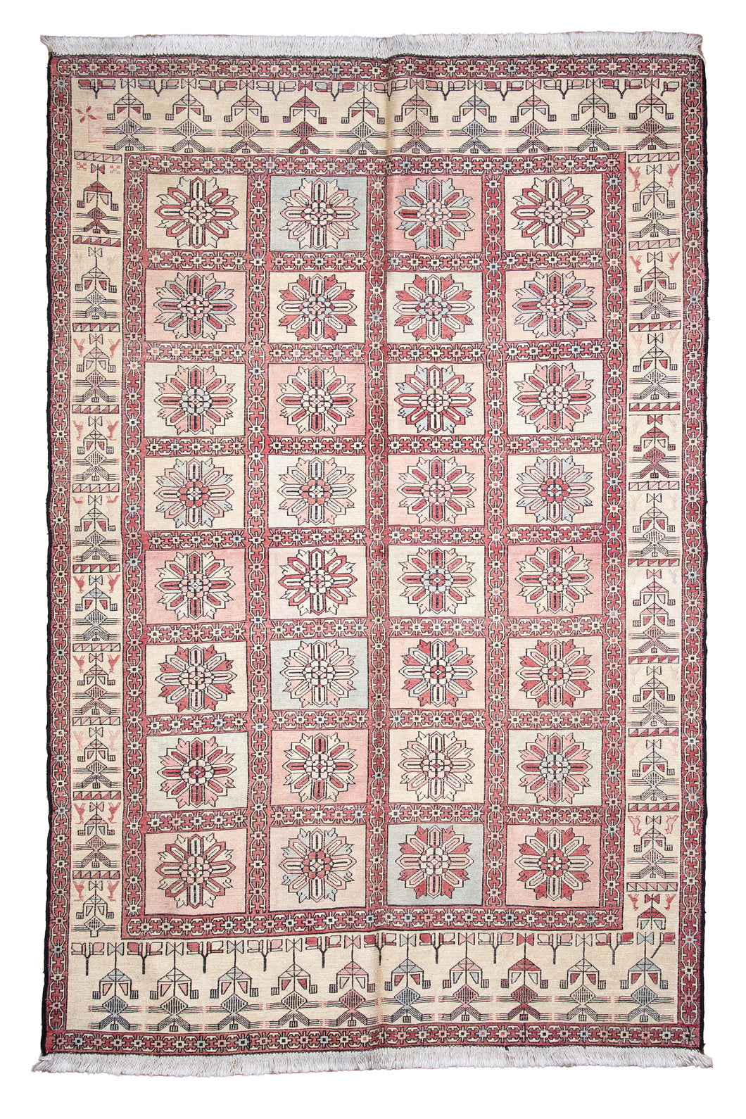 Bokhara Ivory and Rose Silk Rug