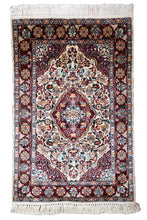 Load image into Gallery viewer, Ivory Crimson Medallion Silk Rug
