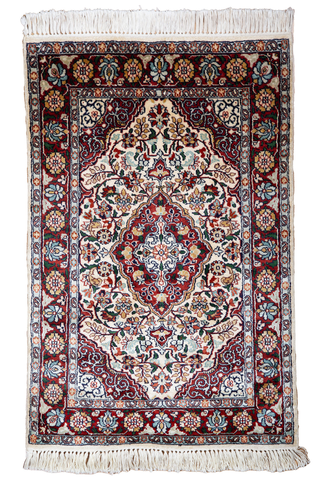 Ivory Crimson Medallion Silk Rug