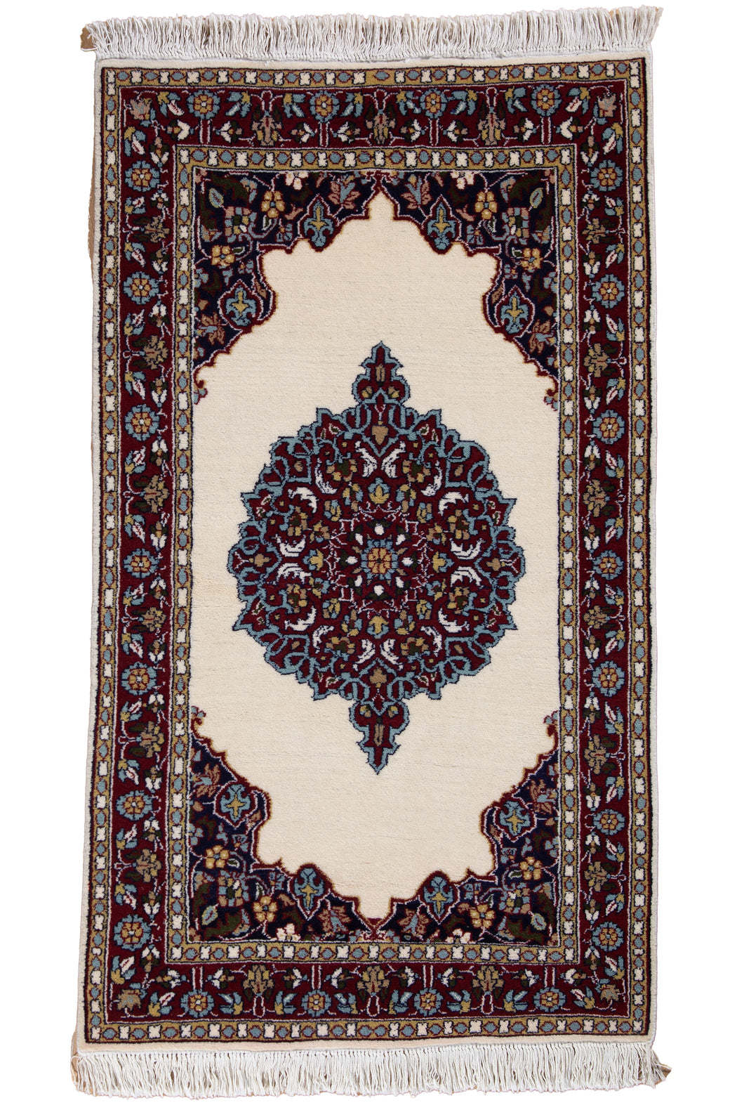 Ivory Medallion Wool Kashmiri Rug