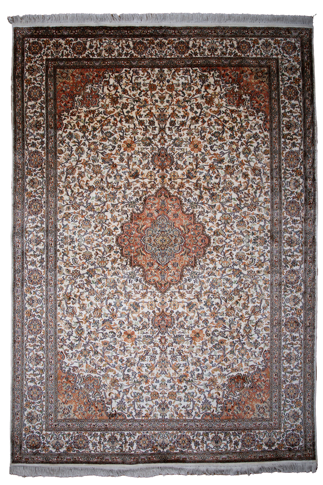 Modern Kashan-Inspired Kashmir Silk Rug