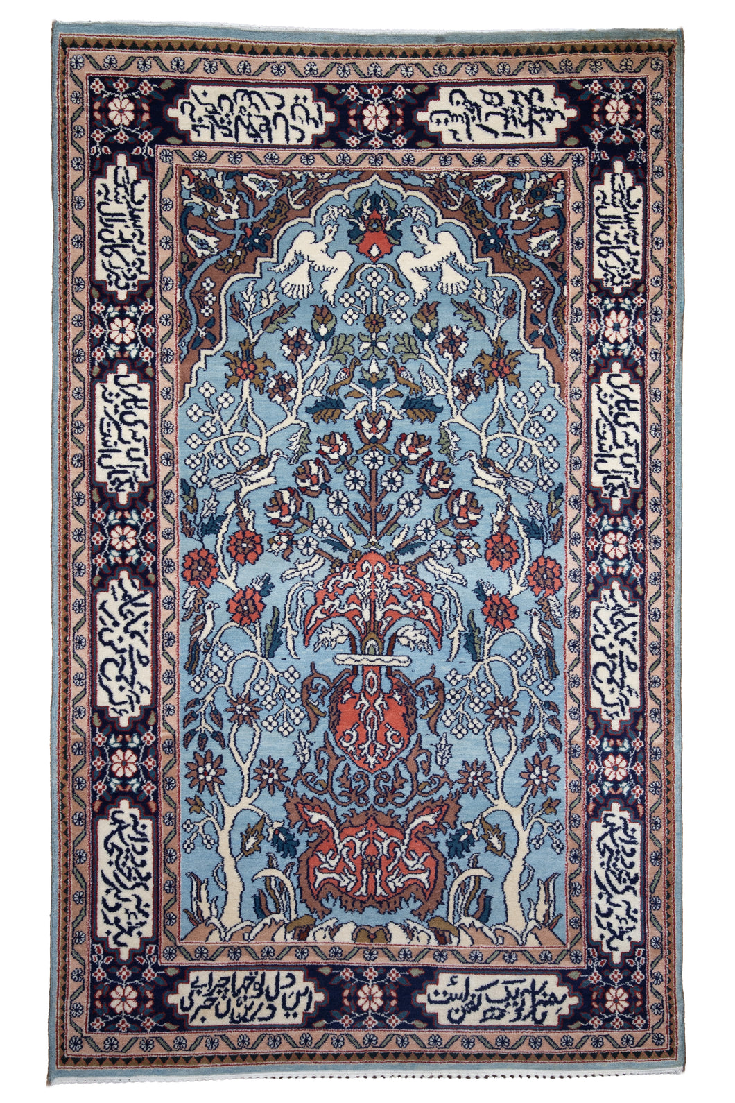 Pale Blue Tree of Life Wool Rug