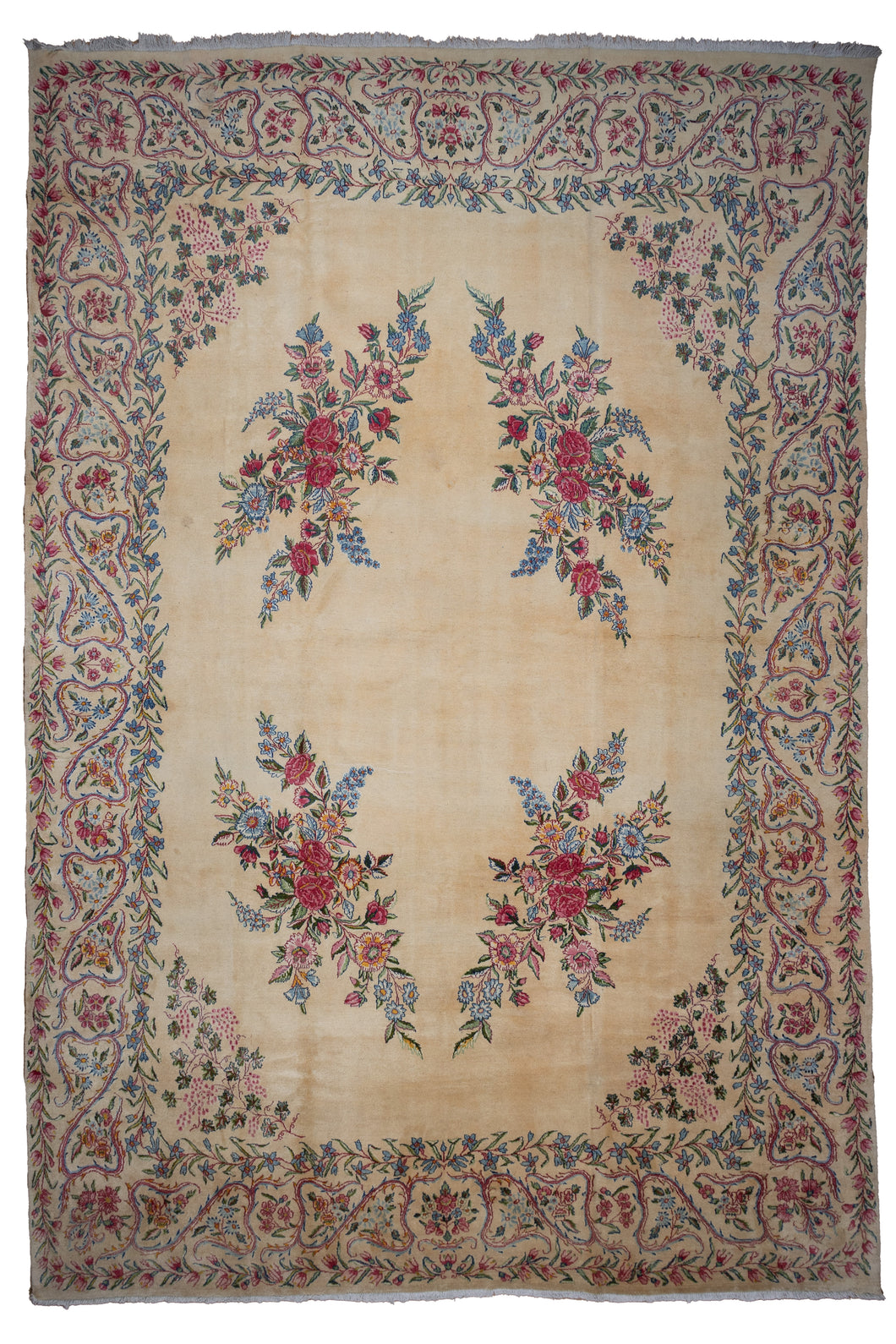 Antique Floral Kerman Wool Rug