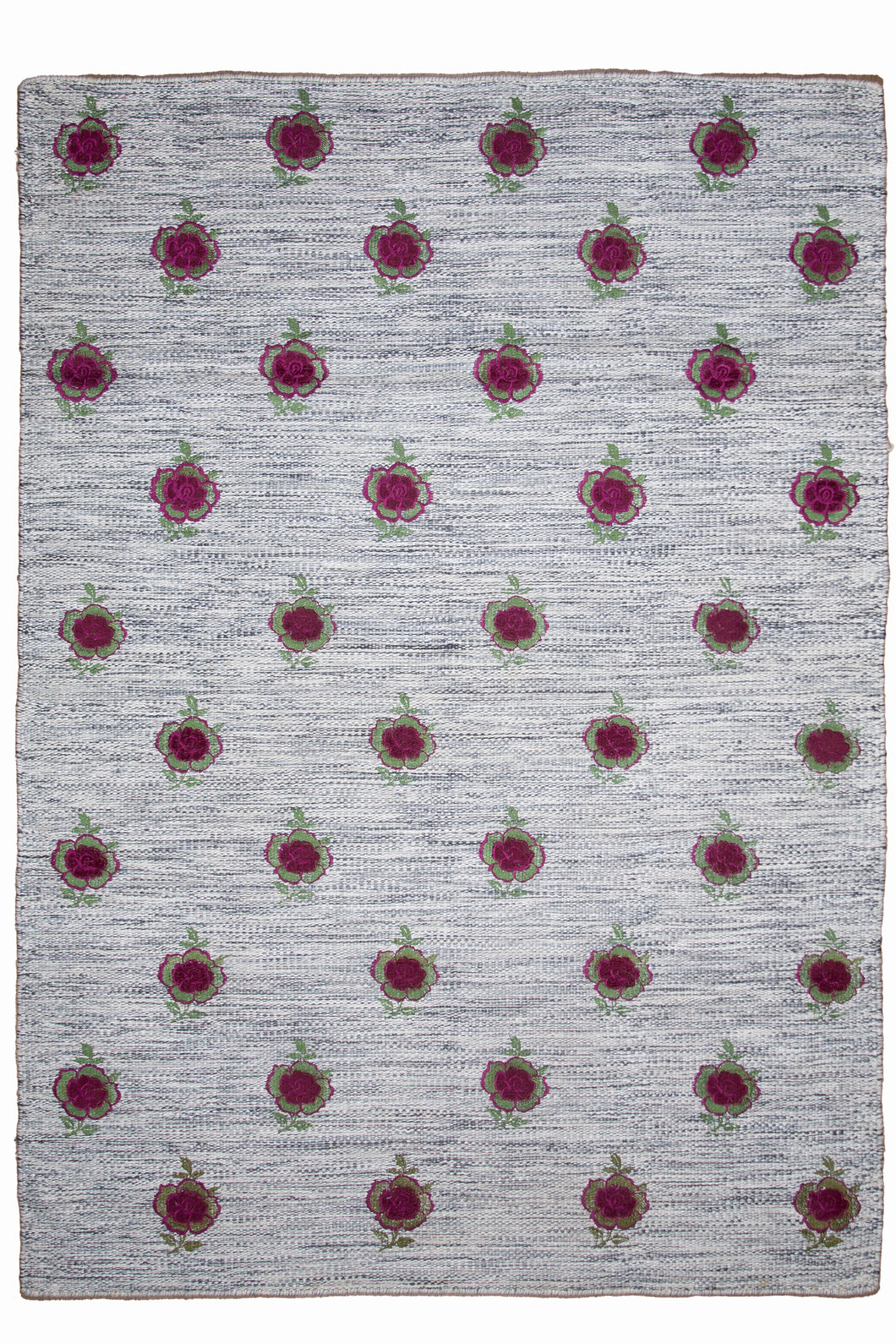Floral Zari Wool Dhurrie Carpet