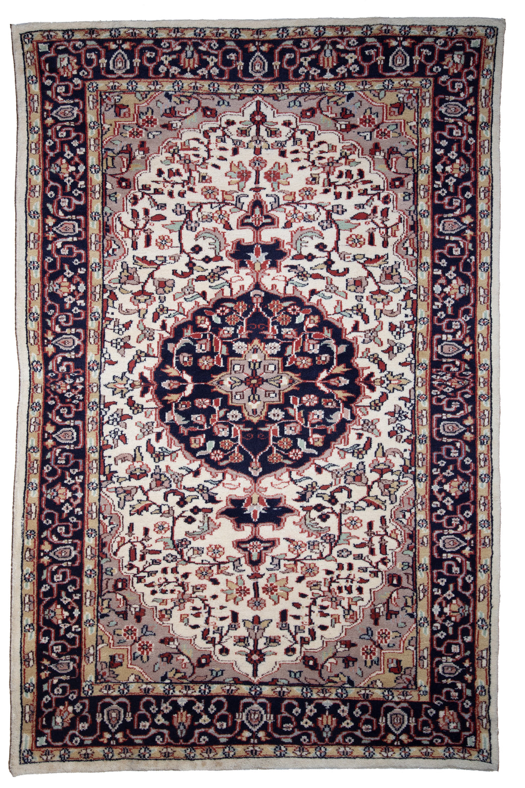 Ivory Medallion Indo Kashan Rug