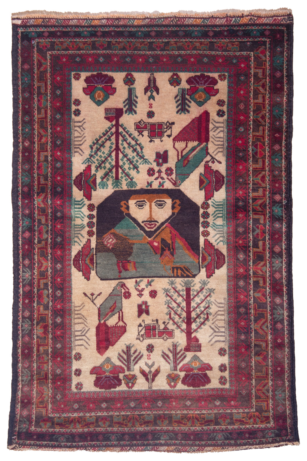Portrait Motif Antique Afghan Rug