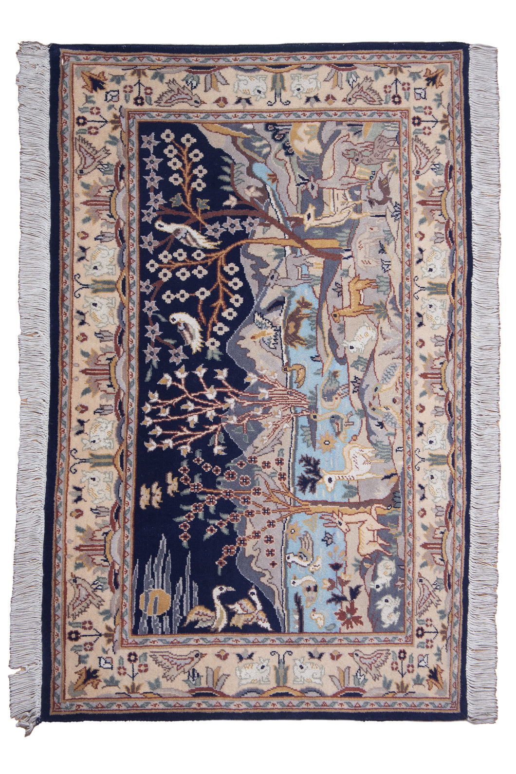 Persian Kashan Silk Hunting Rug