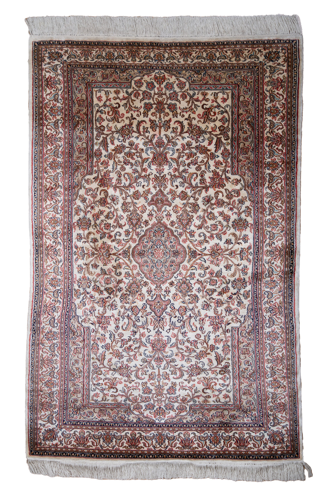 Kashmir Silk Rug – Ivory Kashan Revival