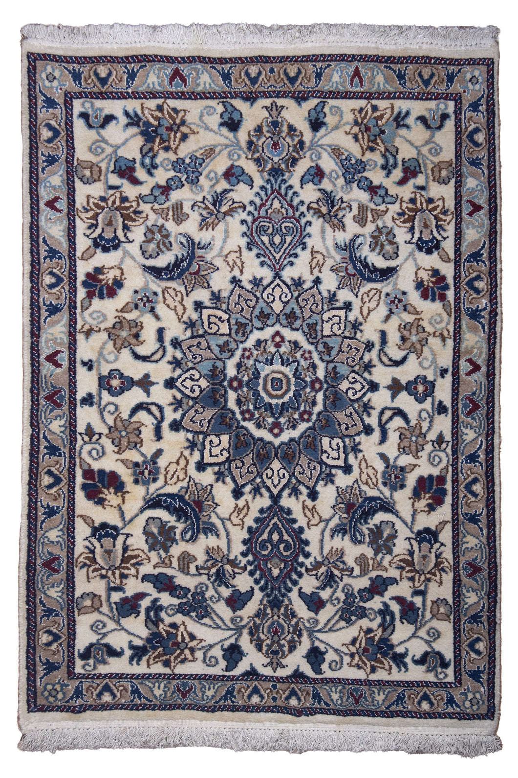 Ivory Blue Persian Nain Wool Rug