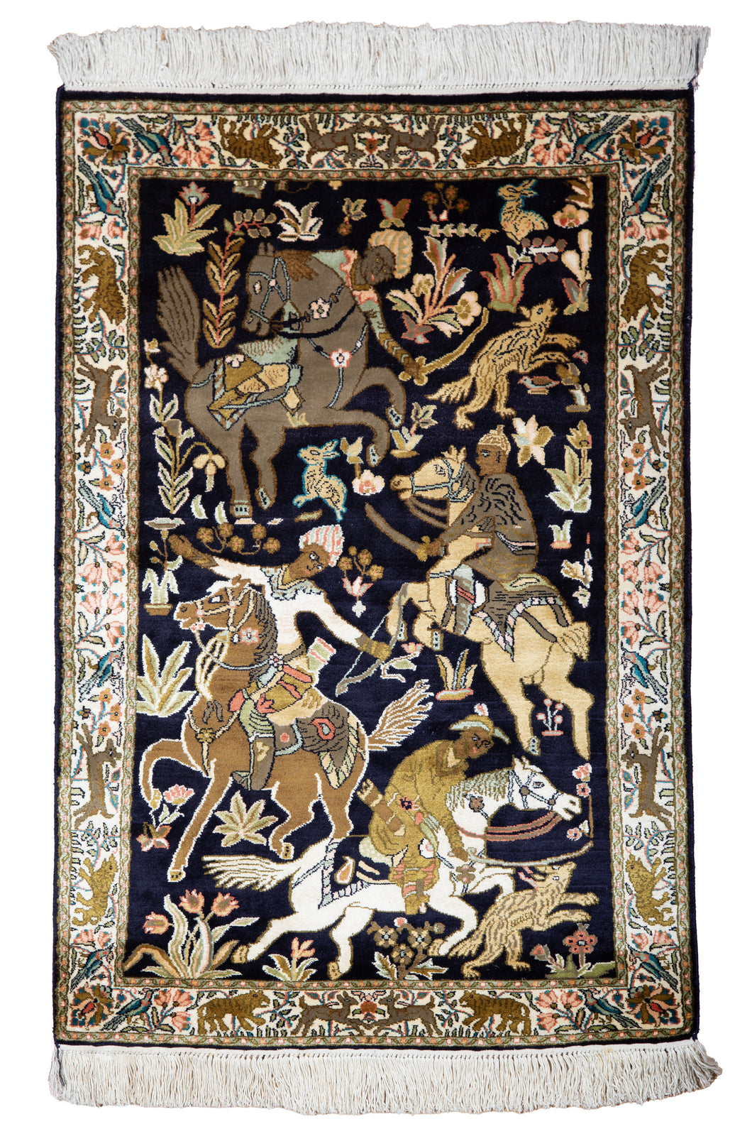 Persian Hunting Scene Silk Carpet